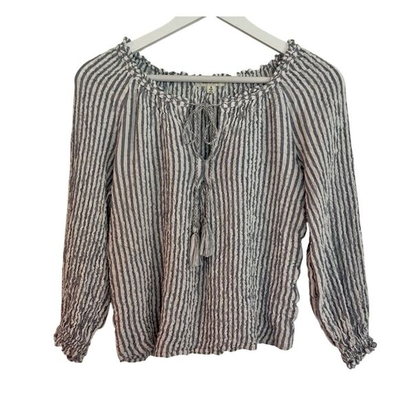 Max Studio striped crinkle boho crop blouse small - Picture 1 of 8
